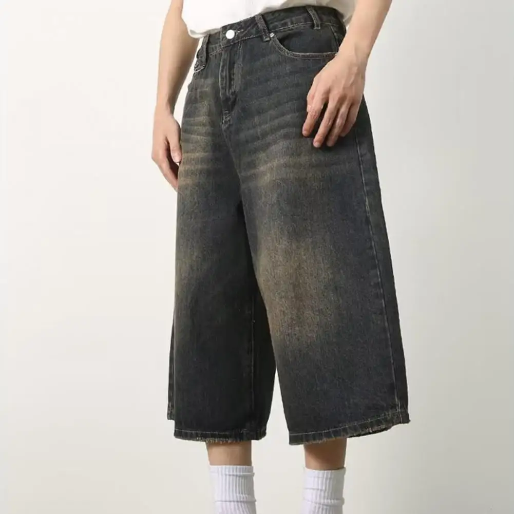 

Men's Summer New Jeans Korean Style Loose Wide Leg Flare Denim Pants Male Fashion Washed Cropped Trousers 2023 Tide