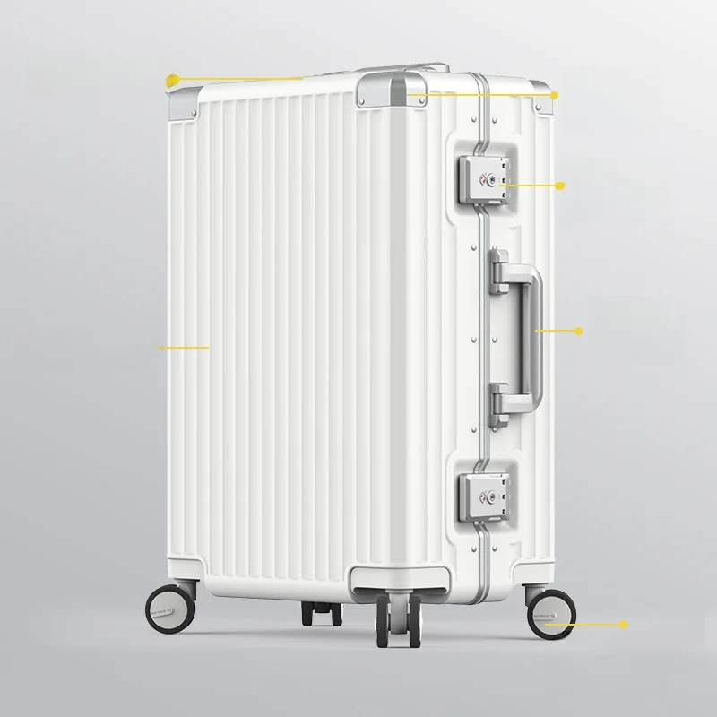 

Rong Aluminum Frame Lage Lightweight Silent Universal Wheels Travel Suitcase Leather Carry-On Password Box 20 26 Inches