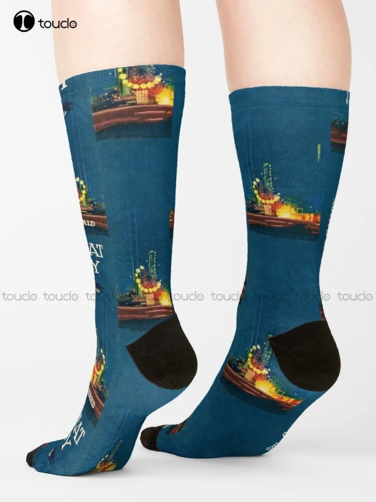 The Great Gatsby | Vintage Book Cover Socks Halloween Socks Men Personalized Custom 360° Digital Print Gift Harajuku Colorful