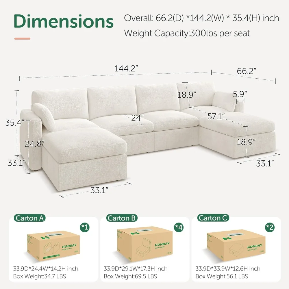 Combination sofa with storage seat, modular combination sofa with storage Ottoman, living room U-shaped combination sofa