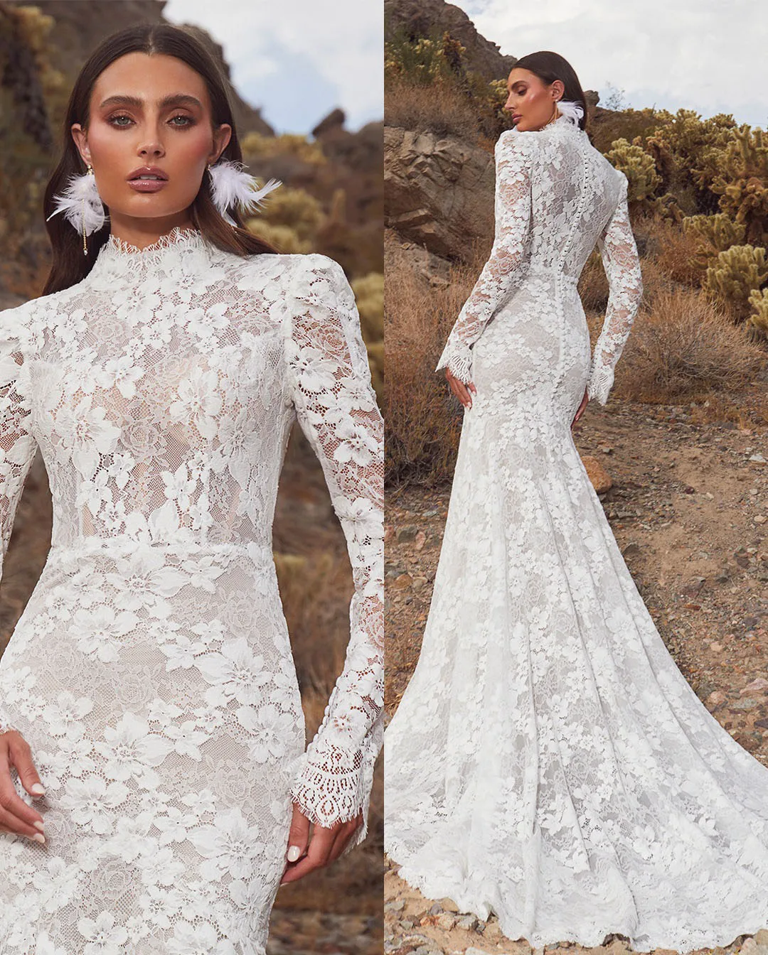 Mermaid Wedding Dresses Lace Full Sleeve Elegant O-Neck Sweep Train Bridal Gowns for Sexy Women 2025 Autumn Vestido de novia