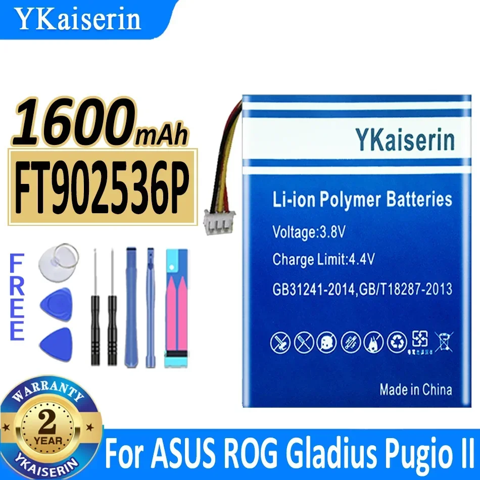 YKaiserin Battery FT902536P (902536) 1600mAh for ASUS ROG Gladius Pugio II 2 Wireless Mouse Batteries Warranty + Track NO