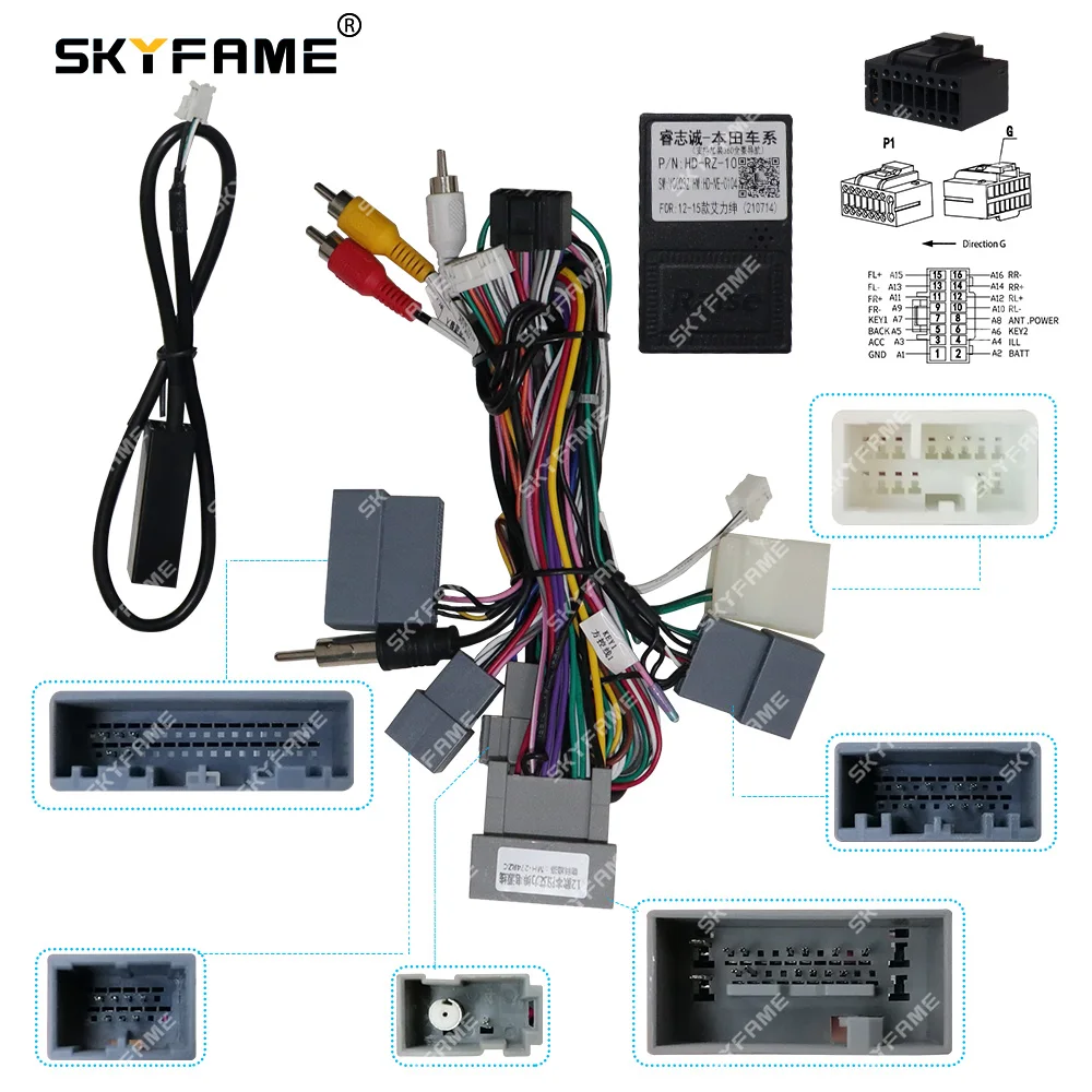 SKYFAME Car 16pin Wiring Harness Adapter Canbus Box Decoder Android Radio Power Cable For Honda Elysion HD-RZ-10