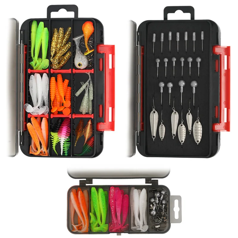 Fishing Baits Sets with 75pcs T-tail Lures Kits and Jig Hooks for Bass Trout Pike Fishing Accessories Flying Lure Equipment