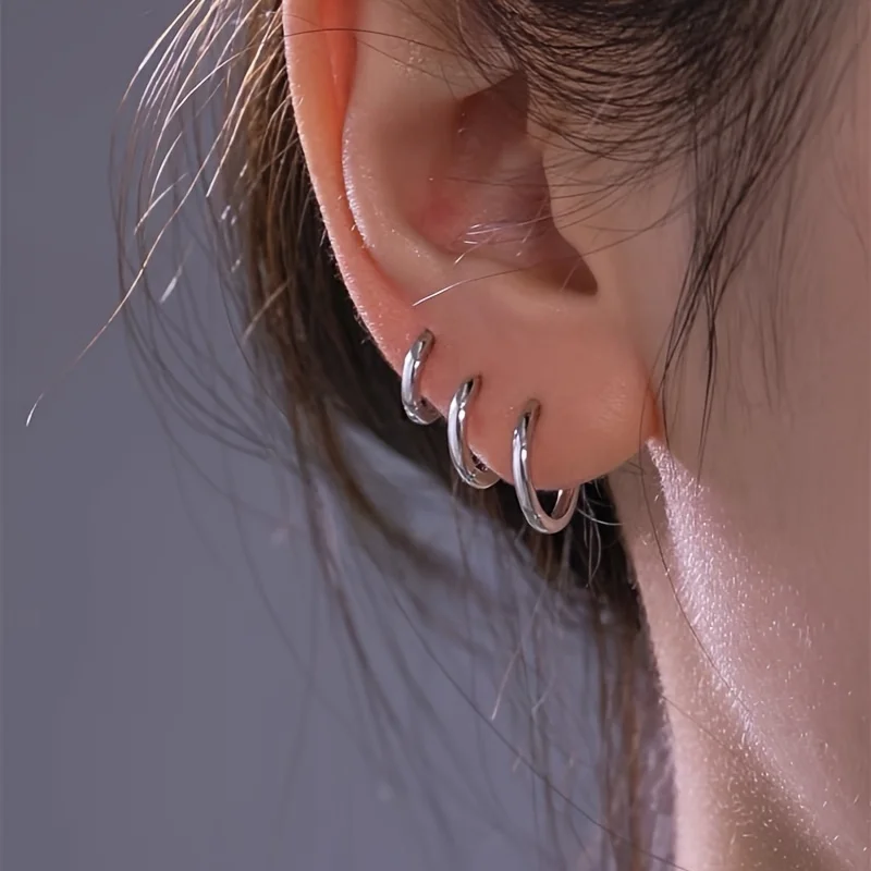 3 Pairs/3pcs Small Hoop Earrings For Women Stainless Steel Silvery Tiny Hoop Earrings Set For Men Multiple Piercings 12/14/16mm