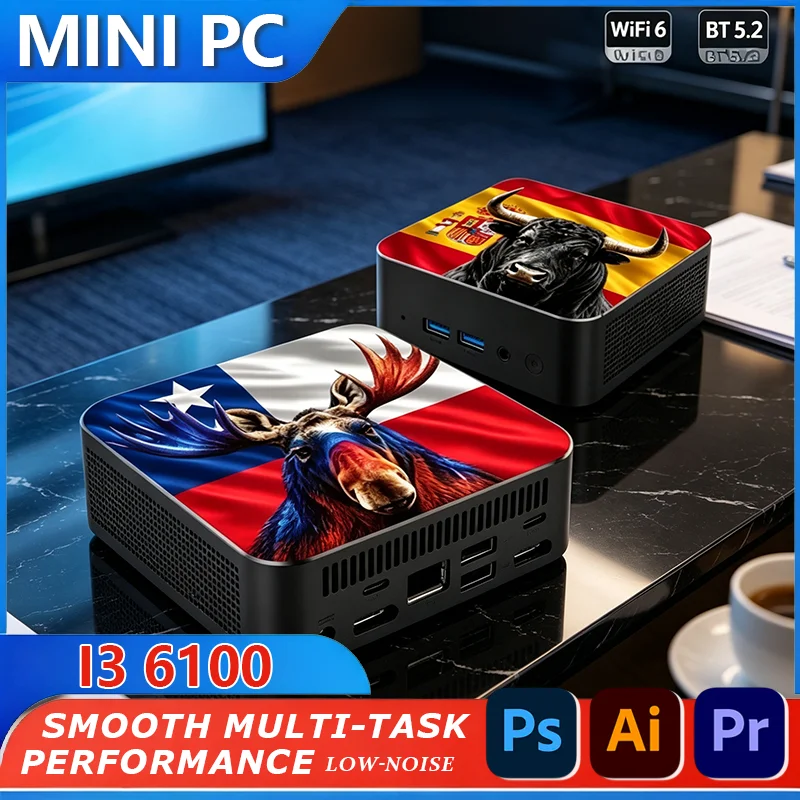 Small Gaming Desktop Core i3 6100 16GB 1TB 2TB SSD Full HD WiFi6 BT5.2 4K HDMI for office & casual gaming