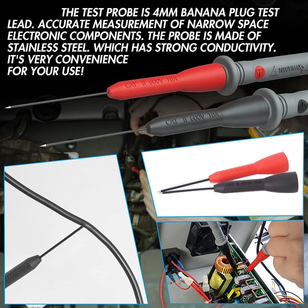 Multimeter Test Lead Kit, Test Lead with Crocodile Clip Stackable Banana Plug Test Hook, Multimeter Probe and Back Probe