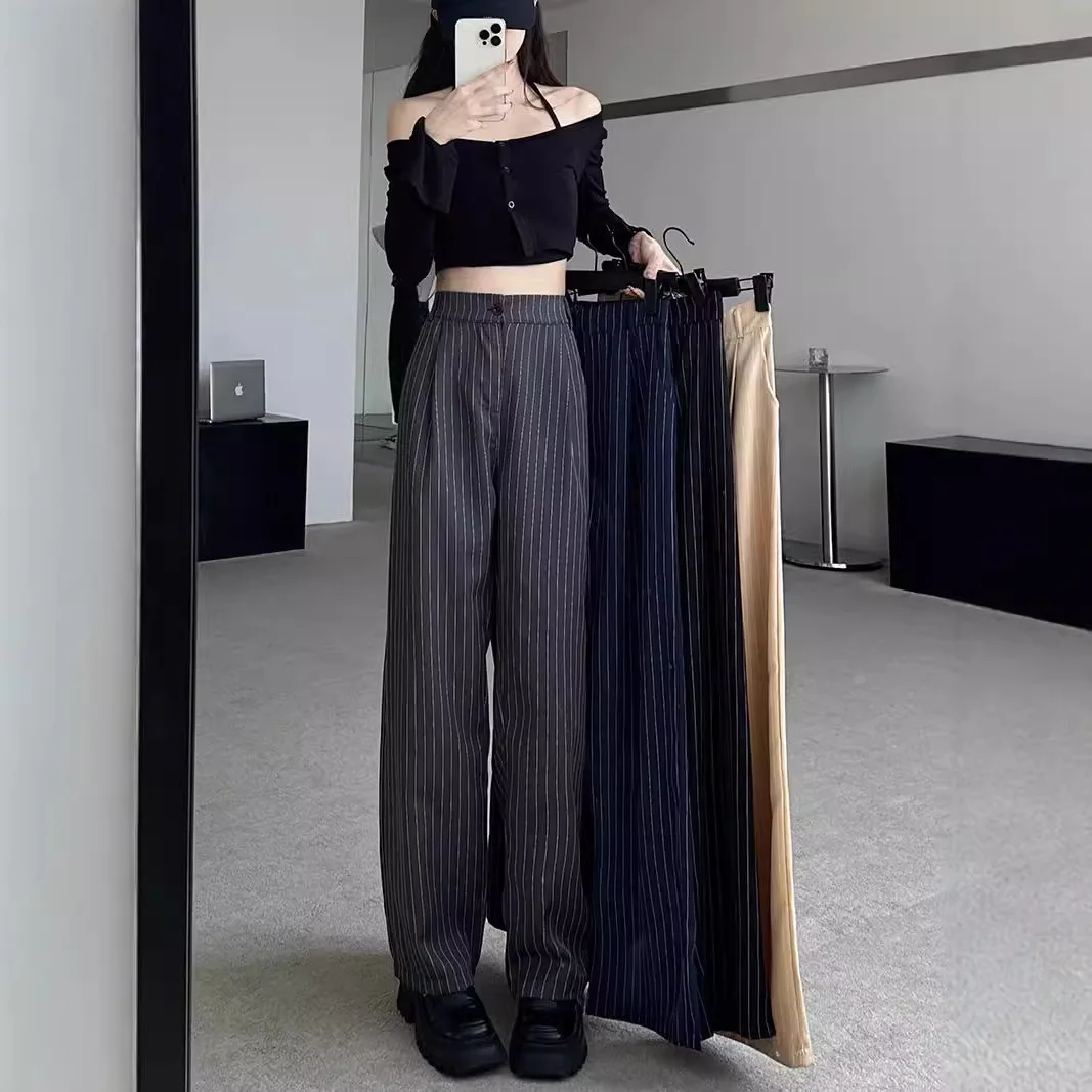 

XIZOU Slimming High Waist Vertical Striped Suit Pants Women's Premium Feel Spring New Sle Casual Long Pants Commute Sle