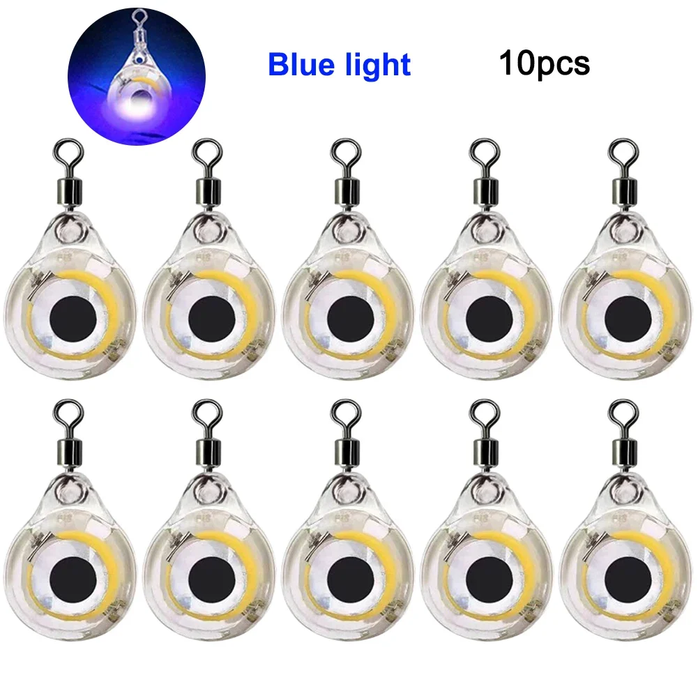 10Pcs Underwater Night Light Lure Mini Eye Shape Fish Light Lure Battery Powered Fish Lures Attractant for Seawater Freshwater