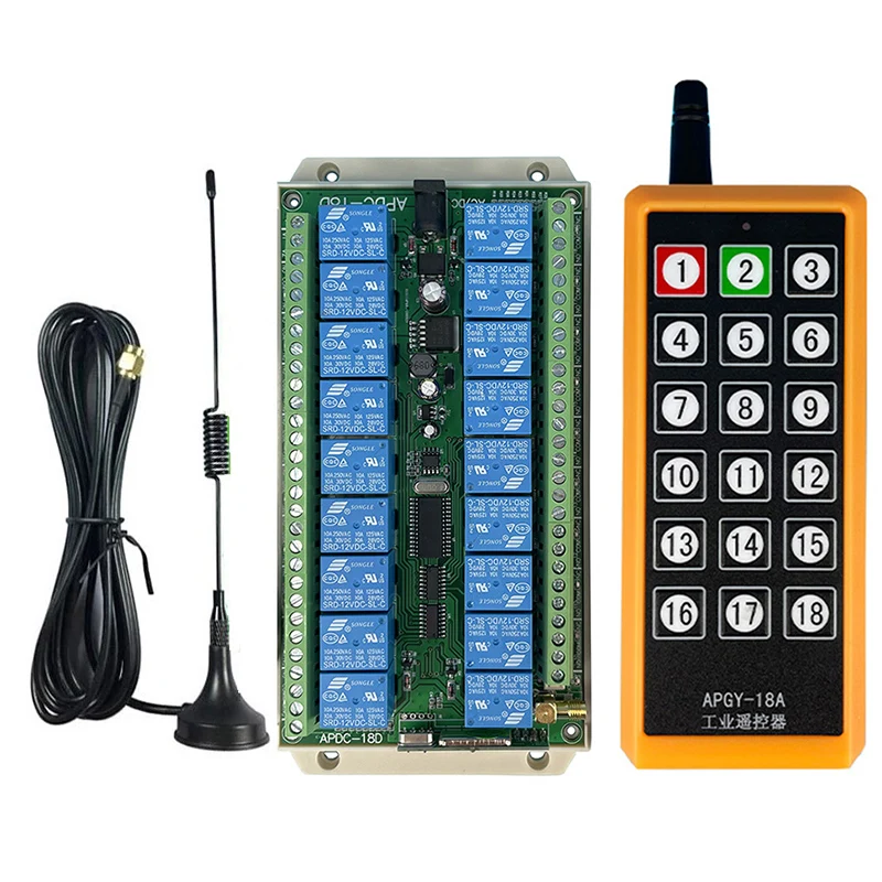 2000m DC12V 24V 18CH 433MHz Relay RF Wireless Remote Control Switch Receiver Transmitter Suction Antenna For LED Light or Motor