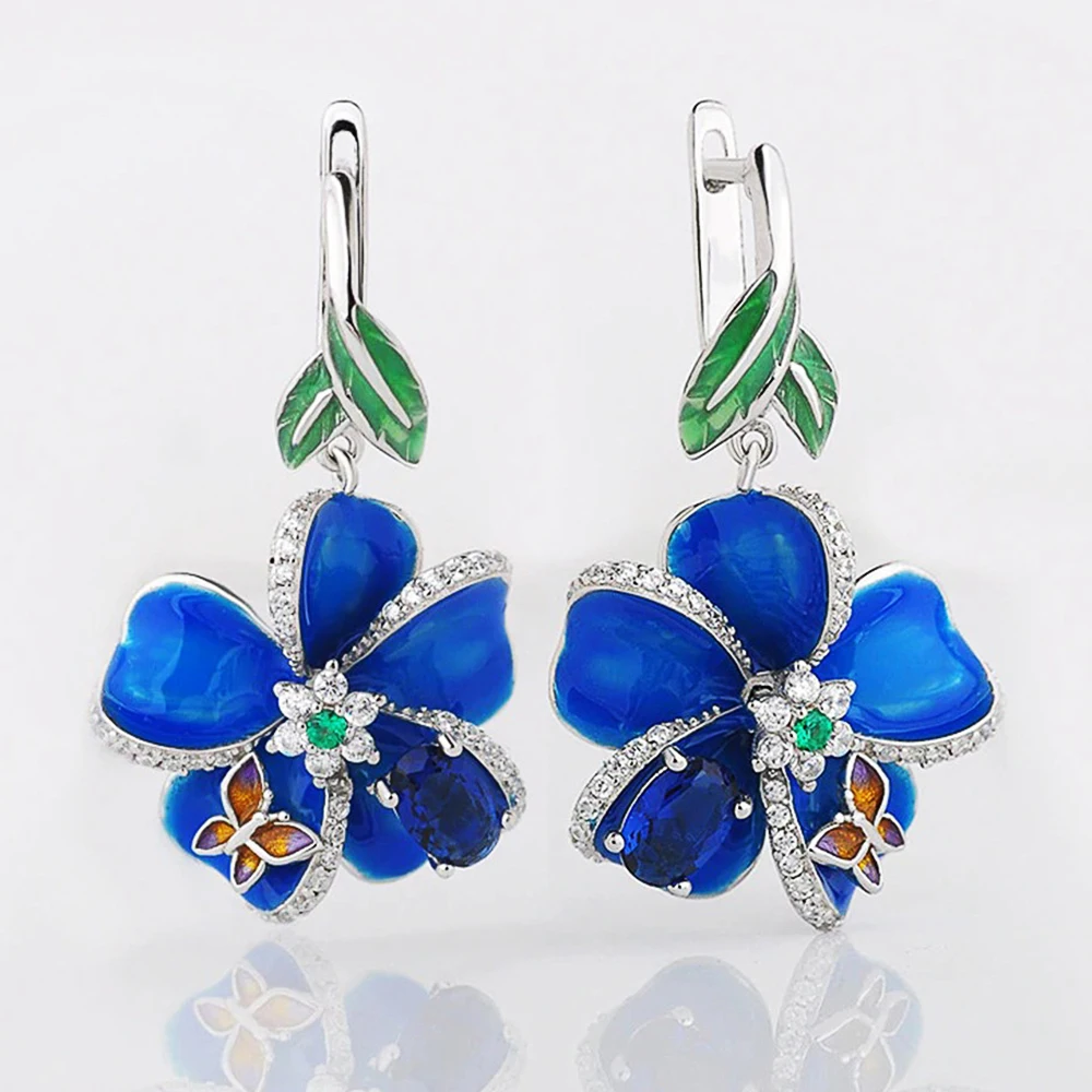 Huitan charmante blaue Blumen ohrringe für Frauen neues Design Braut Hochzeit Ohrringe mit brillanten cz ausgefallenen Geschenk Trend Schmuck