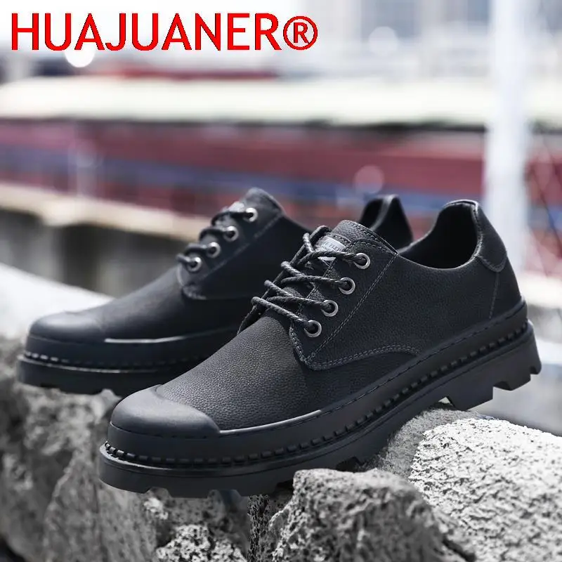 British Style Men Leather Boots Casual Lace-Up Winter Men\'s Boots Handmade Comfortable Mens Shoes Minimalist  Footwear for Men