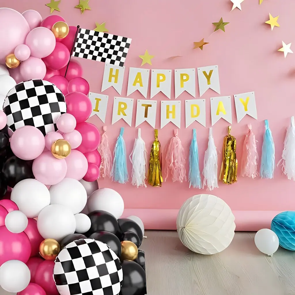 116Pcs Pink Race Car Balloon Arch Decor Set for Kids' Birthday Racing Party Baby Shower Holiday - Racing Design Decor Kit - view 5
