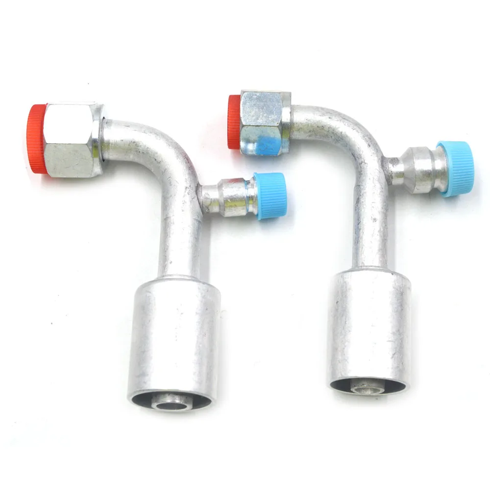 AC Fitting #8 and #10 Female Oring Beadlock 90 Degree with R134a pressure valve