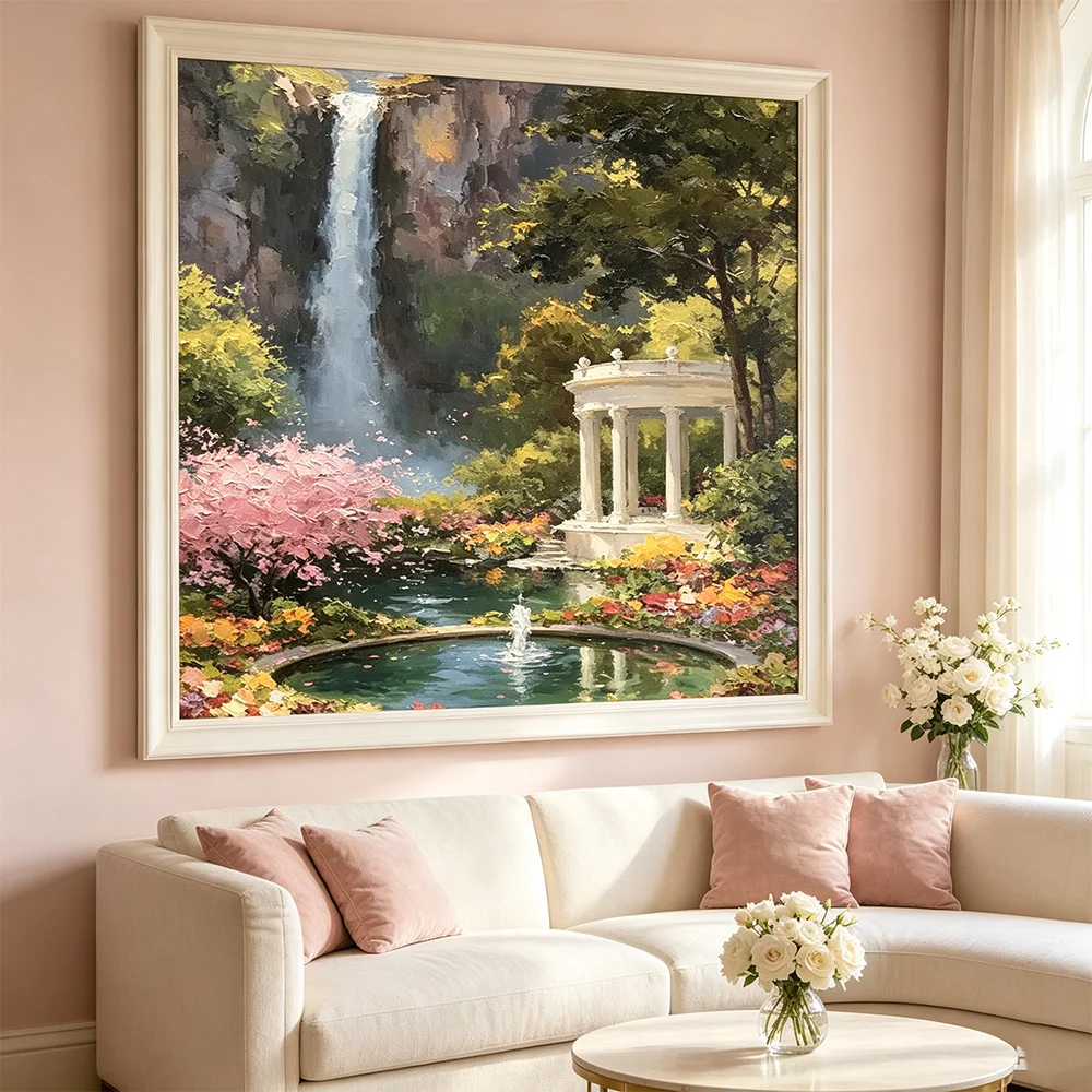 Waterfall Landscape Art Picture Garden Fountain Print Poster Room Decorations Wall Hanging for Paintings Artwork Posters