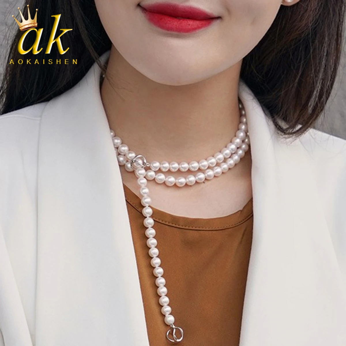 

Aokaishen Pearl Necklace Long Sweater Chain Women's Multi Layered Beaded High-end Niche Design New Jewelry