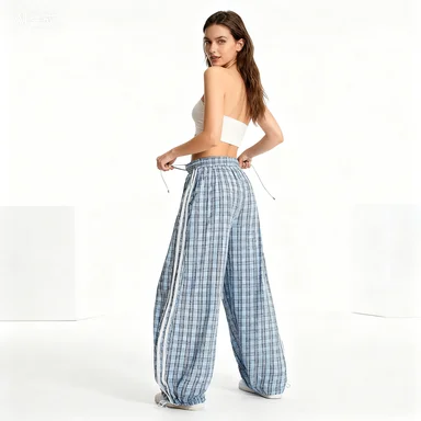 시미타르 팬츠 여성용 빈티지 봄 대나무-면 오버사이즈 카고 스타일 아웃도어 와이드 레그 멀티 포켓 미니멀리즘 Y2K