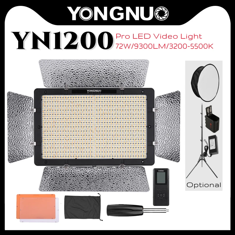 YONGNUO YN1200 LED Large Panel Video Light 72W 3200K-5600K Photography Lighting Studio Fill Lamp For Vlog TikTok Makeup