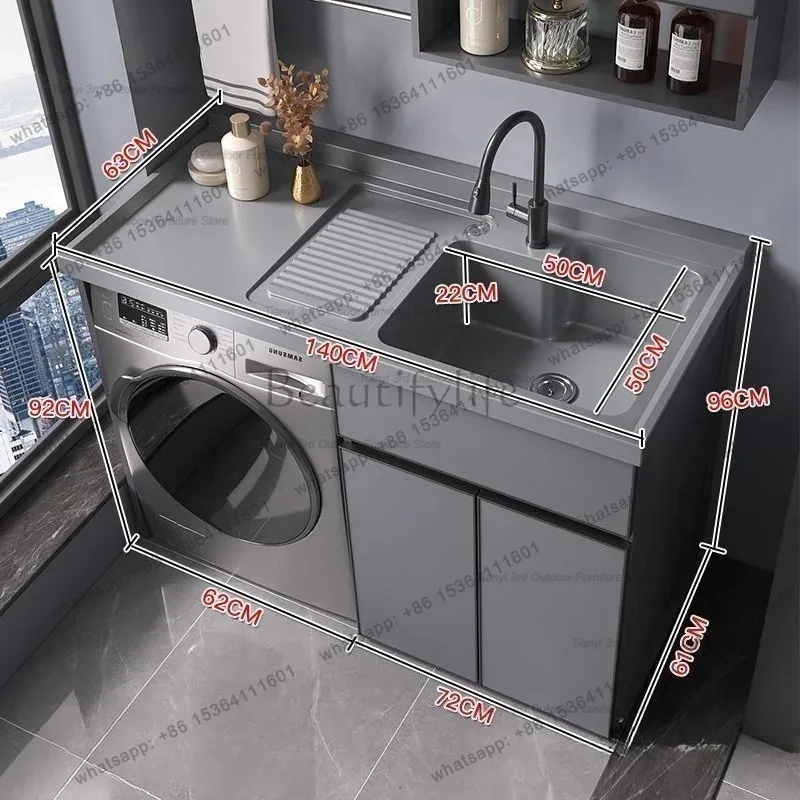 Modern Aluminum Balcony Washing Machine Cabinet Nordic Hand Wash Sink Washboard Washing Machine Cabinet