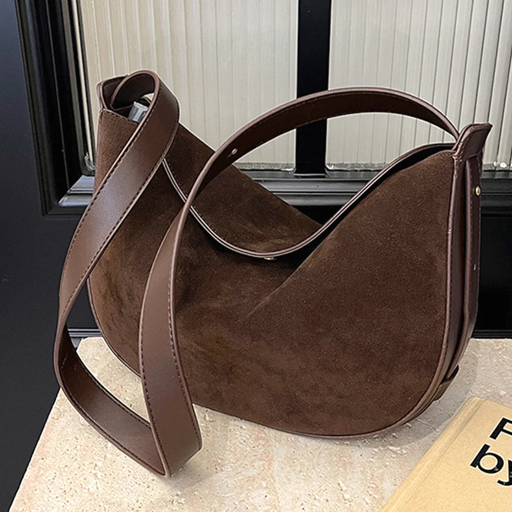 2024 Retro Frosted Suede Shoulder Bag for Women Magnetic Closure Crescent Bag Solid Versatile Crossbody Bag Quality Underarm Bag