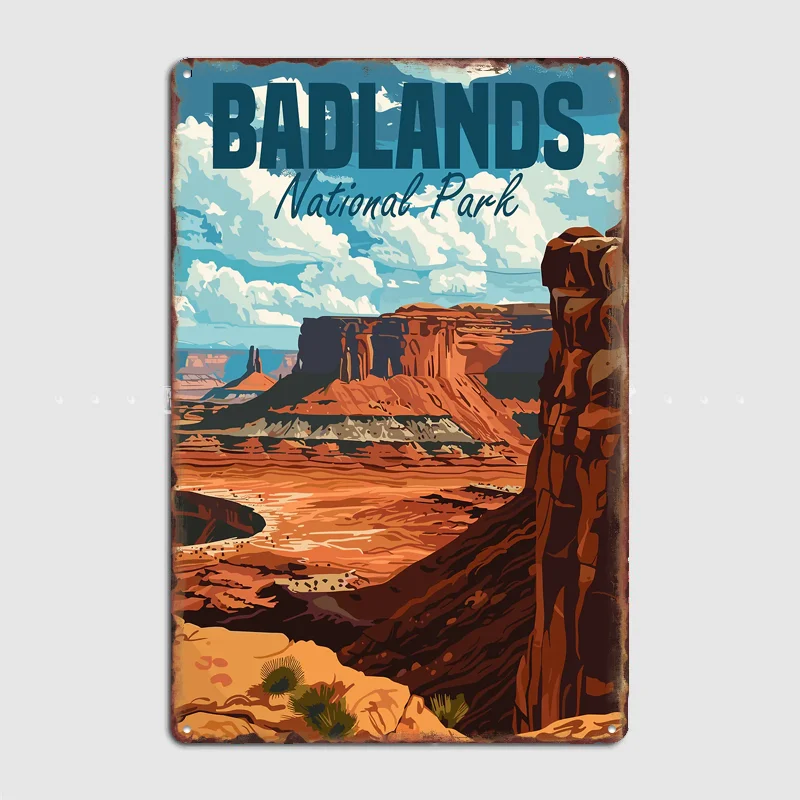 Póster de viaje con paisaje del Parque Nacional Badlands, cartel metálico personalizado para bar, dormitorio, decoración de pared interior del hogar, decoración de habitación