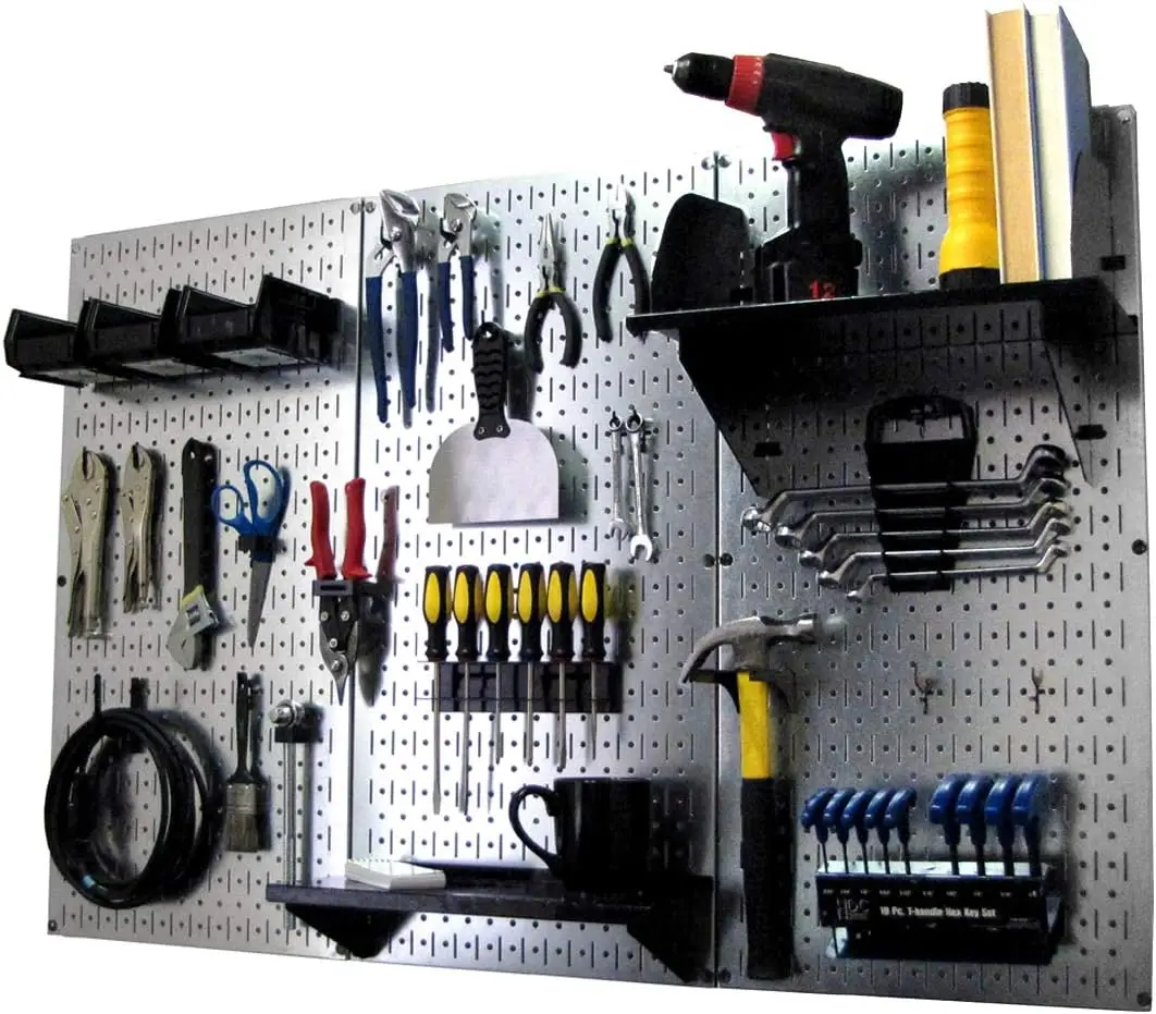 4 ft. Metal Pegboard Tool Storage Kit with Galvanized Board and Black Accessories for Organized Workspace