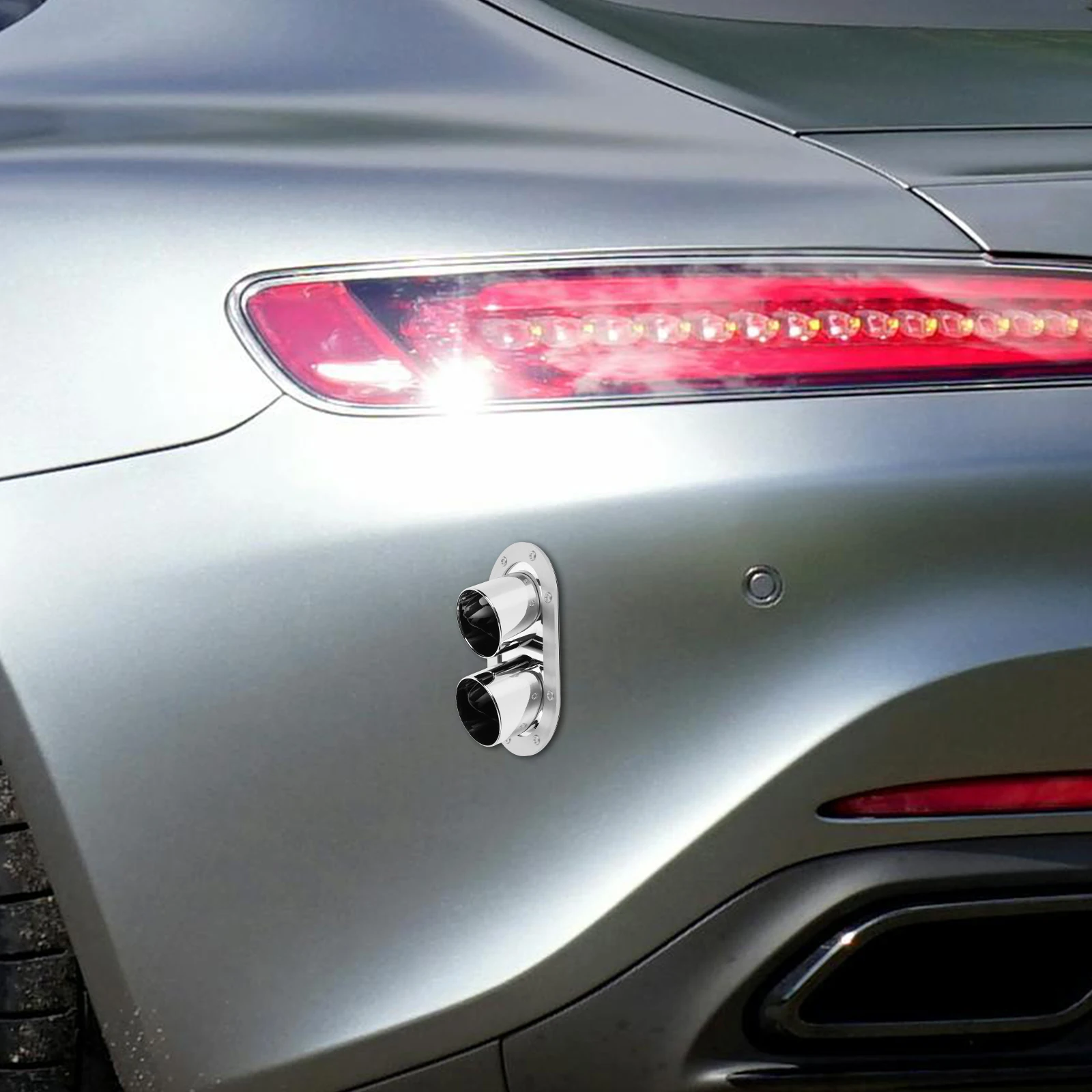 

Fake Exhaust Tip Anti-collision Rubber Strip Abs Plastic Decorative Bumper Protector Silver Universal Car Bumpers Scratch Proof