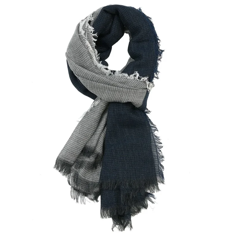 Winter Cross-Border New Arrival Men's Unisex Style Yarn-Dyed Scarf Dual-Color Patchwork Warm Tassel Large Scarf Wholesale