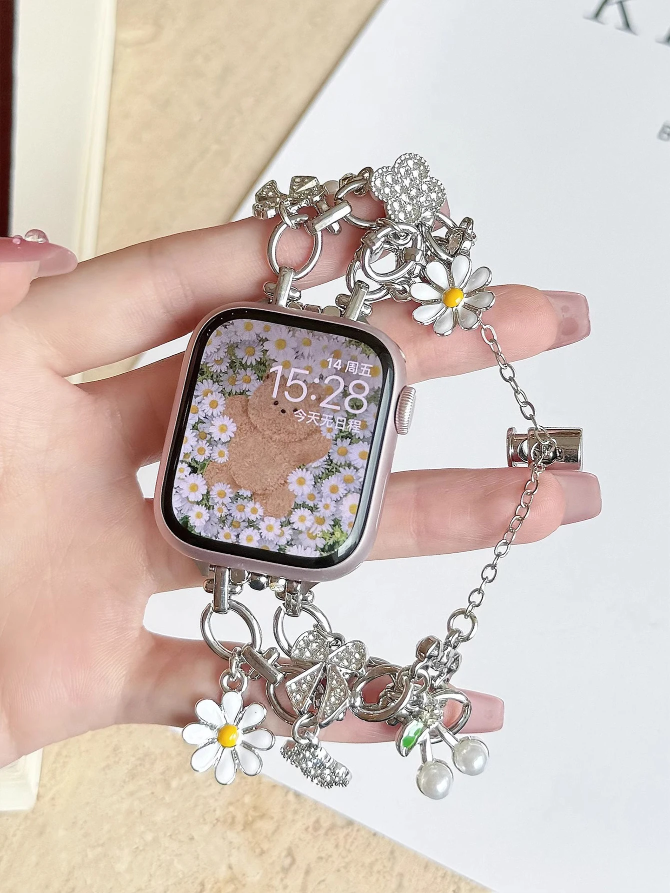 1 قطعة حجر الراين الفاخرة البرسيم والفراشة المزدوجة حزام العصابات متوافق مع 38/40/41/42/44/45/46/49 مللي متر أبل ووتش الترا/SE/سلسلة