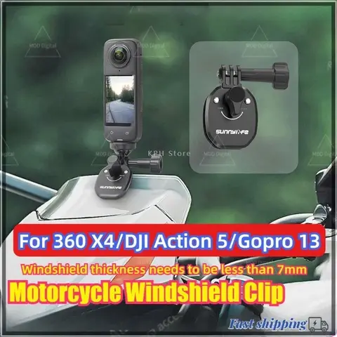 Insta360 X4 Ace Pro 2 DJI Action 5 PRO 전화 GoPro 13 12 액션 카메라 알루미늄 합금 마운트 클립 용 오토바이 앞 유리 클립