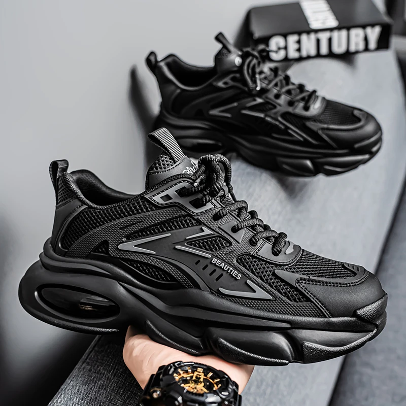 

HKDQ Mens Dad Shoes High Quality Breathable Chunky Sneakers Cushioned Thick Sole Height Increase Fashion Mesh Casual Sneakers