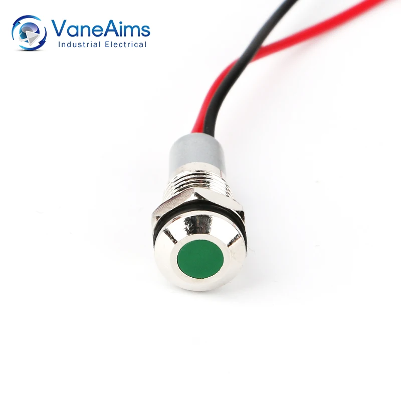 VaneAims 8mm Metal Signal Lamp Waterproof IP67 Light LED Indicator with Wire 3V 6V 12V 24V 220V Red Green Yellow White Blue