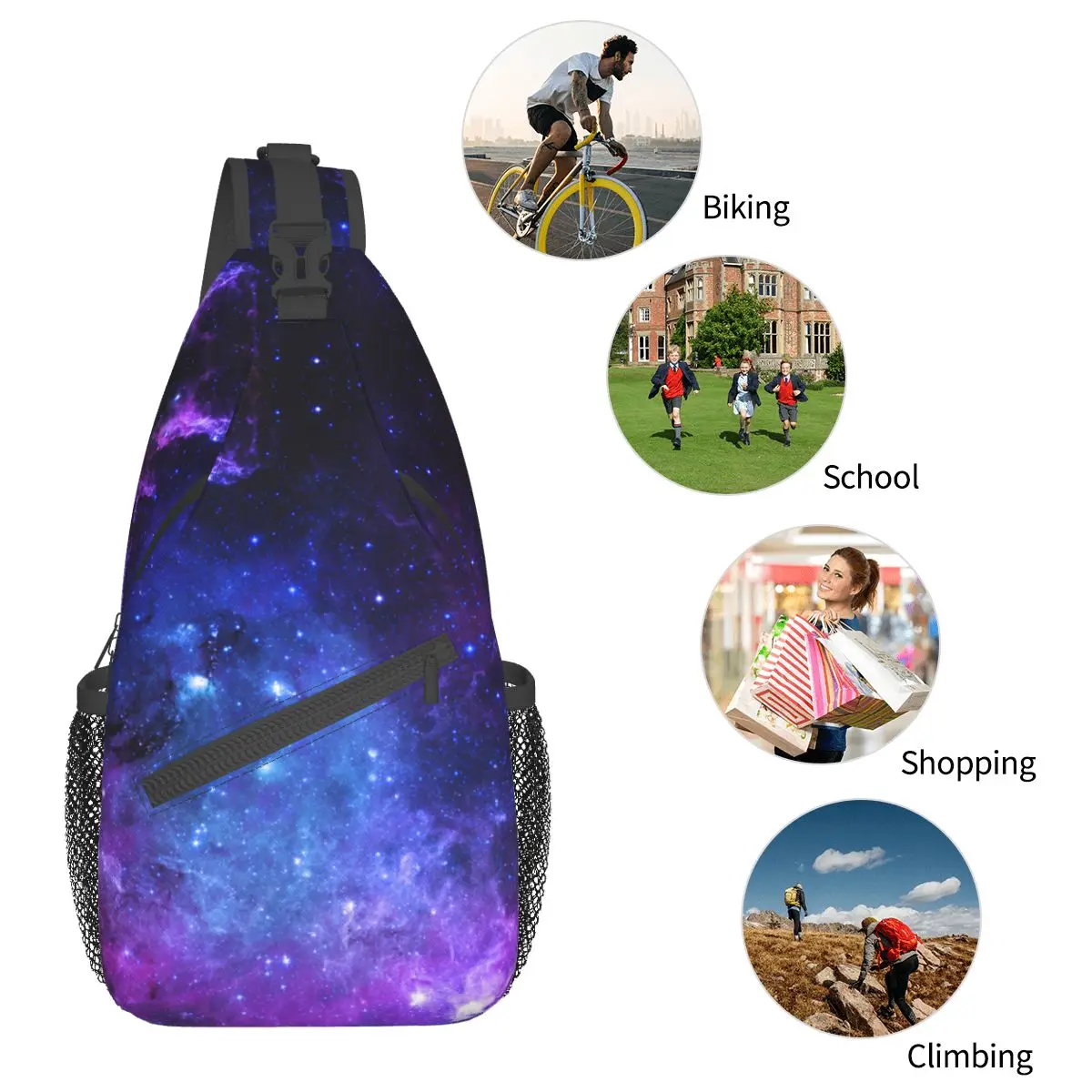 Galaxy Art Stars borsa a tracolla a tracolla piccola borsa a tracolla Universe Nebula zaino a tracolla Daypack per escursionismo viaggio borsa da viaggio