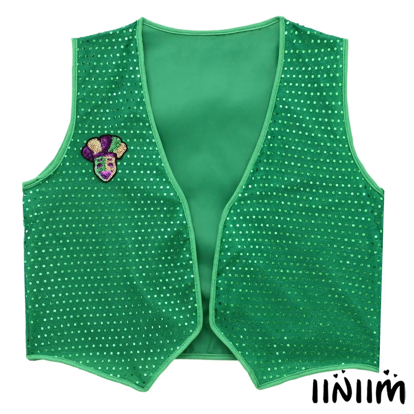 

Mens Mardi Gras Sequin Waistcoat Sleeveless Irish Vest Tops Halloween Costume for Masquerade Fancy Dress Up Carnival Party