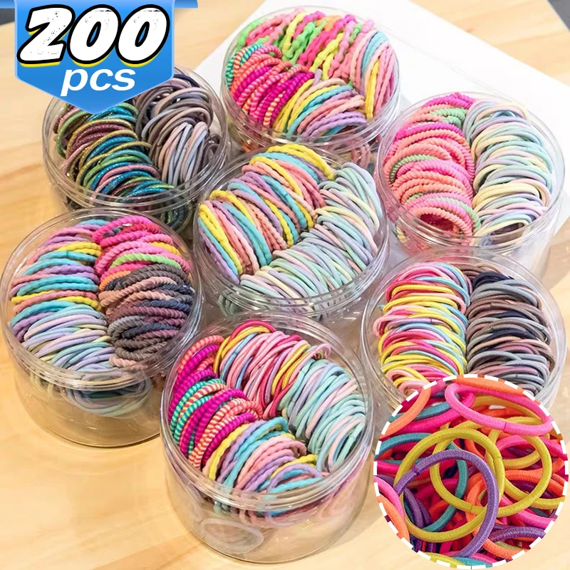 

50/200pcs Cute Nylon Hairbands Sweet Girls Kid Colorful Elastic Small Ponytail Holder Hair Ropes Scrunchie Rubber Band Ornaments