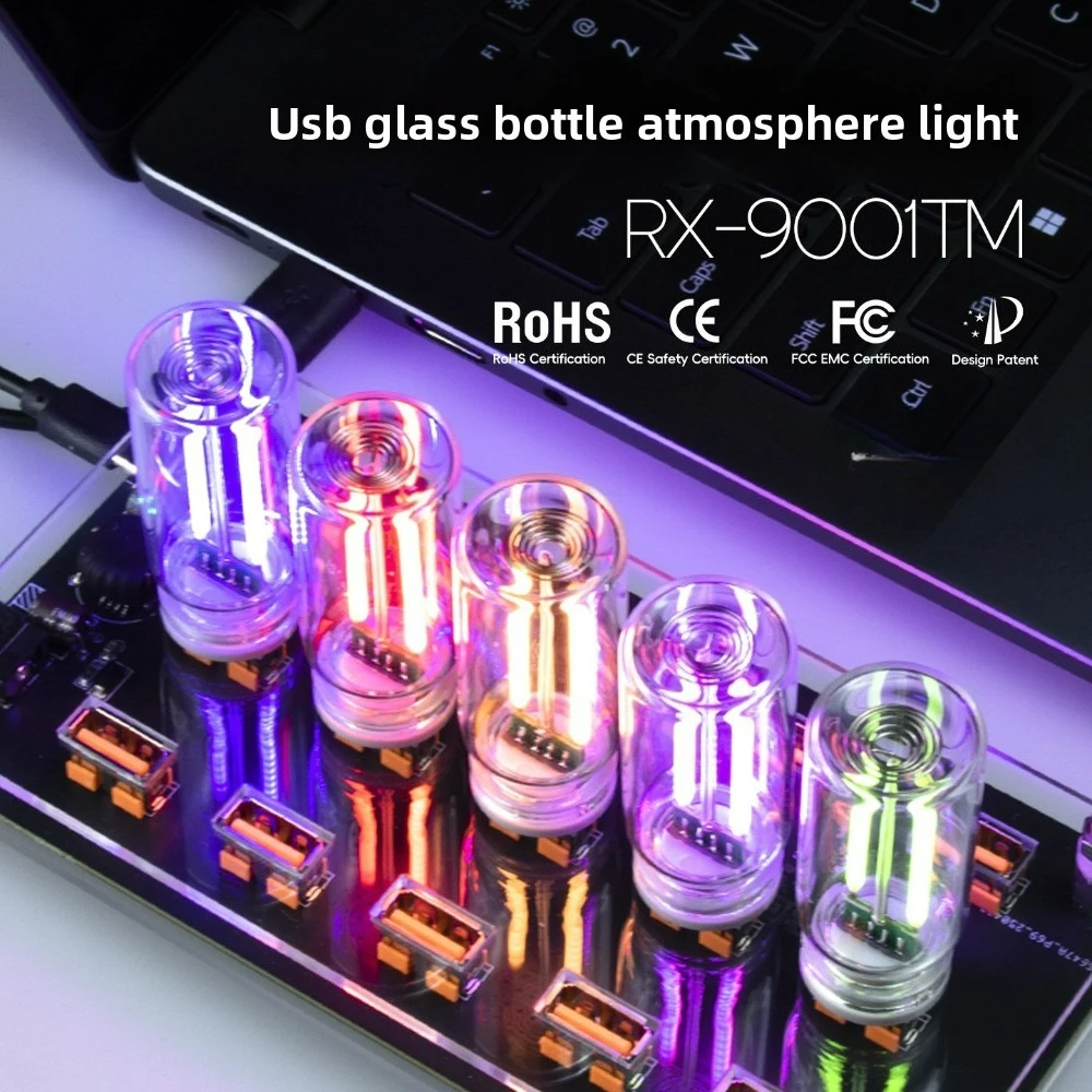 

USB сенсорный ночник с прозрачной стеклянной бутылкой - окружающая лампа с регулируемой яркостью Plug-and-Play для прикроватной тумбочки в спальне, идеально подходит для сна