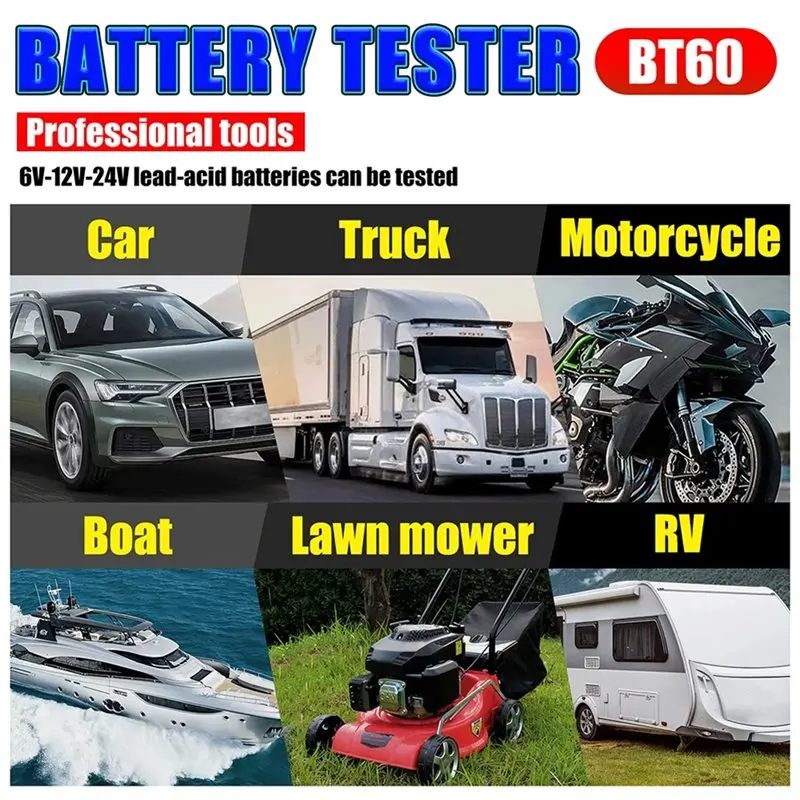 A82M-BT60 12V/24V For Car Battery Tester Digital Tool For Truck Motorcycle Vehicle RV