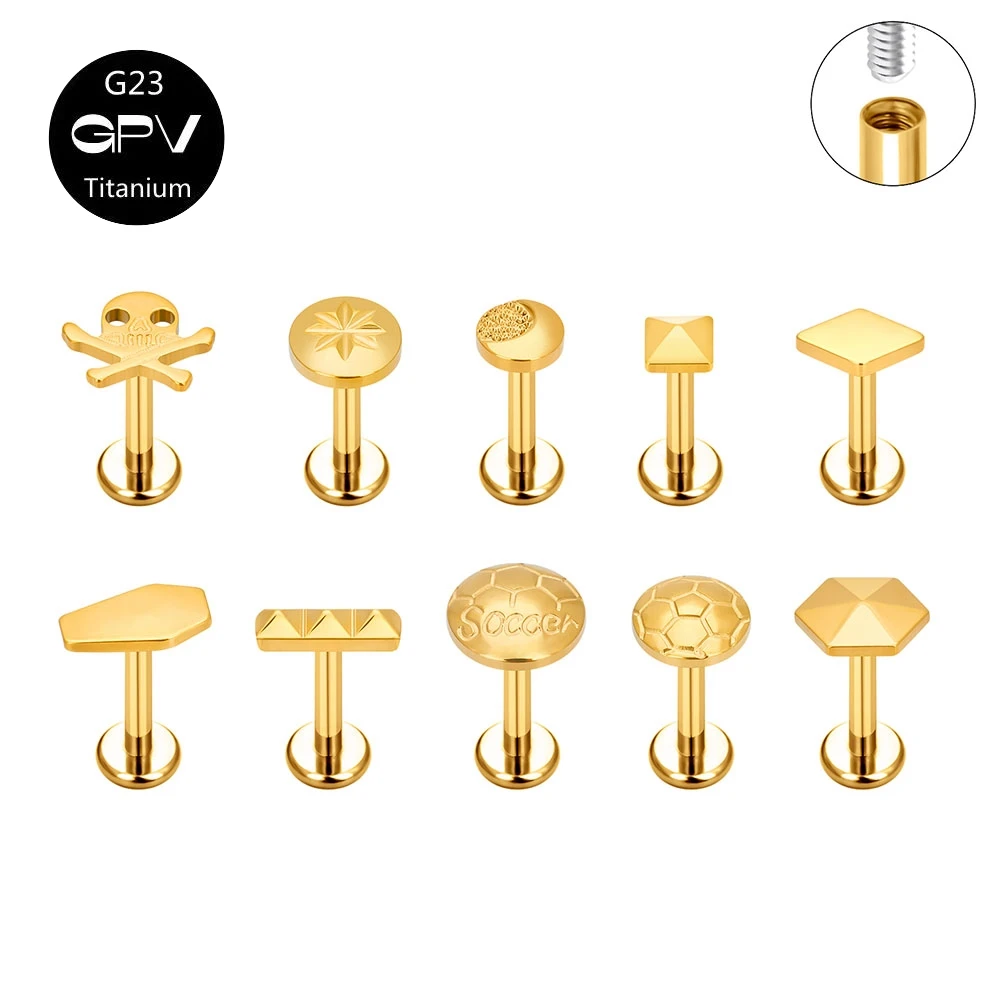 G23 Titanium 12 Style Earbone Studs Vacuum Gold Plated Male And Female Personalized Earscreen Perforated Jewelry Earnails