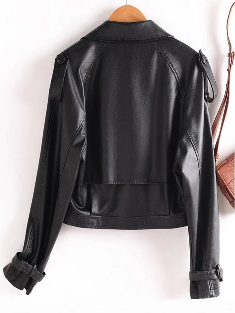 Cappotto Jaet in pelle da motociclista Faionable da donna Coreano Personali Lungo Sve con bottoni Taglio dritto Cucito Proc