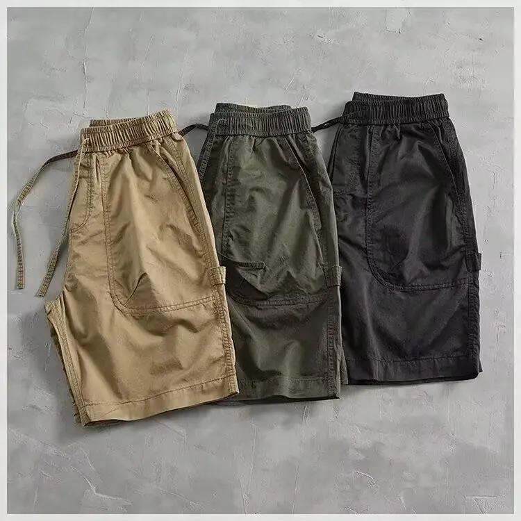 Men's Outdoor Workwear Shorts Summer Loose Fit Five-Pocket Straight Leg Casual Four-Piece Set Durable Wear-Resistant Cotton