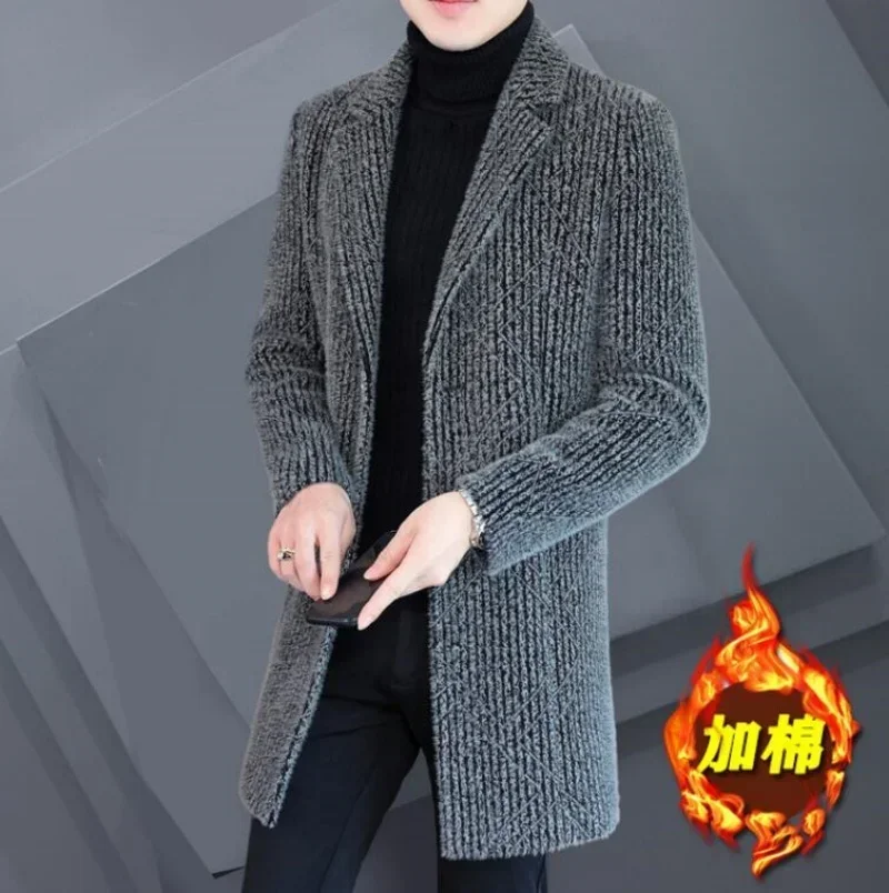 2024 High-end Feel Men Fashion Handsome All Woolen Coat Suit Collar Long Trench Coat Woolen Coat Thick Casual Winter Jacket Men