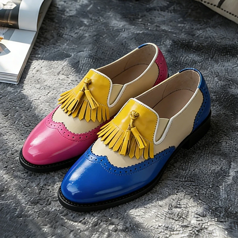 

Женские оксфорды из натуральной кожи, броги без шнуровки с кисточками, элегантные дизайнерские лоферы, женская роскошная удобная повседневная обувь