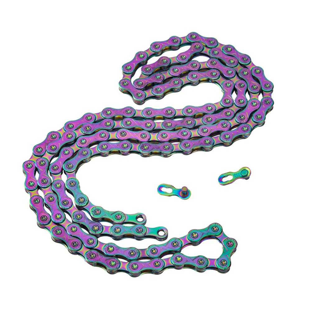 ZHIQIU 8S/9S/10S/11Speed Bicycle Chain Rainbow Color 116 Links Ultralight Bike Chain with Magic Buckle for MTB/BMX/Road Bike
