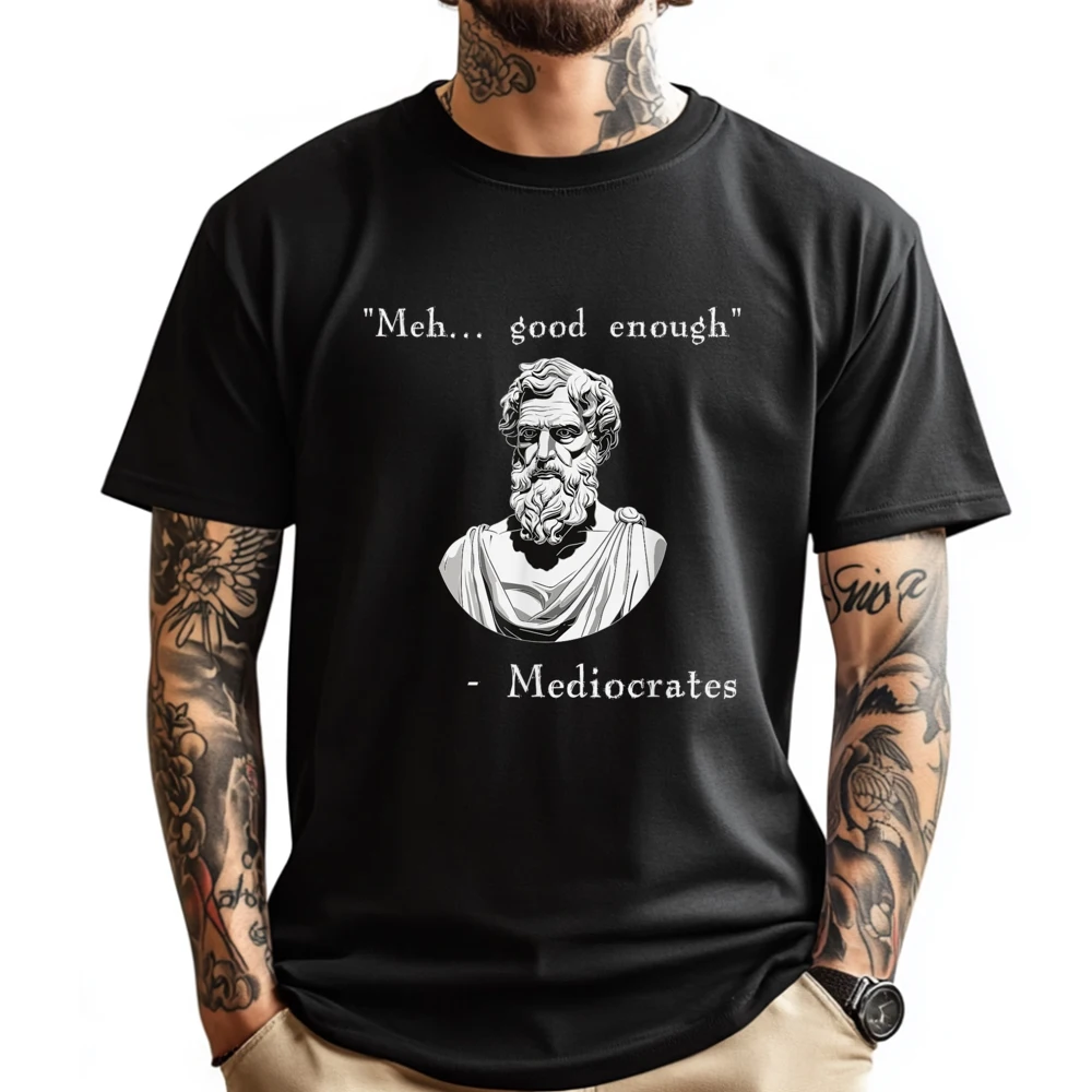 Funny History Meme Good Enough Philosopher Mediocrates Pink Graphic Tees Woman T Shirts For Men Lovers Day