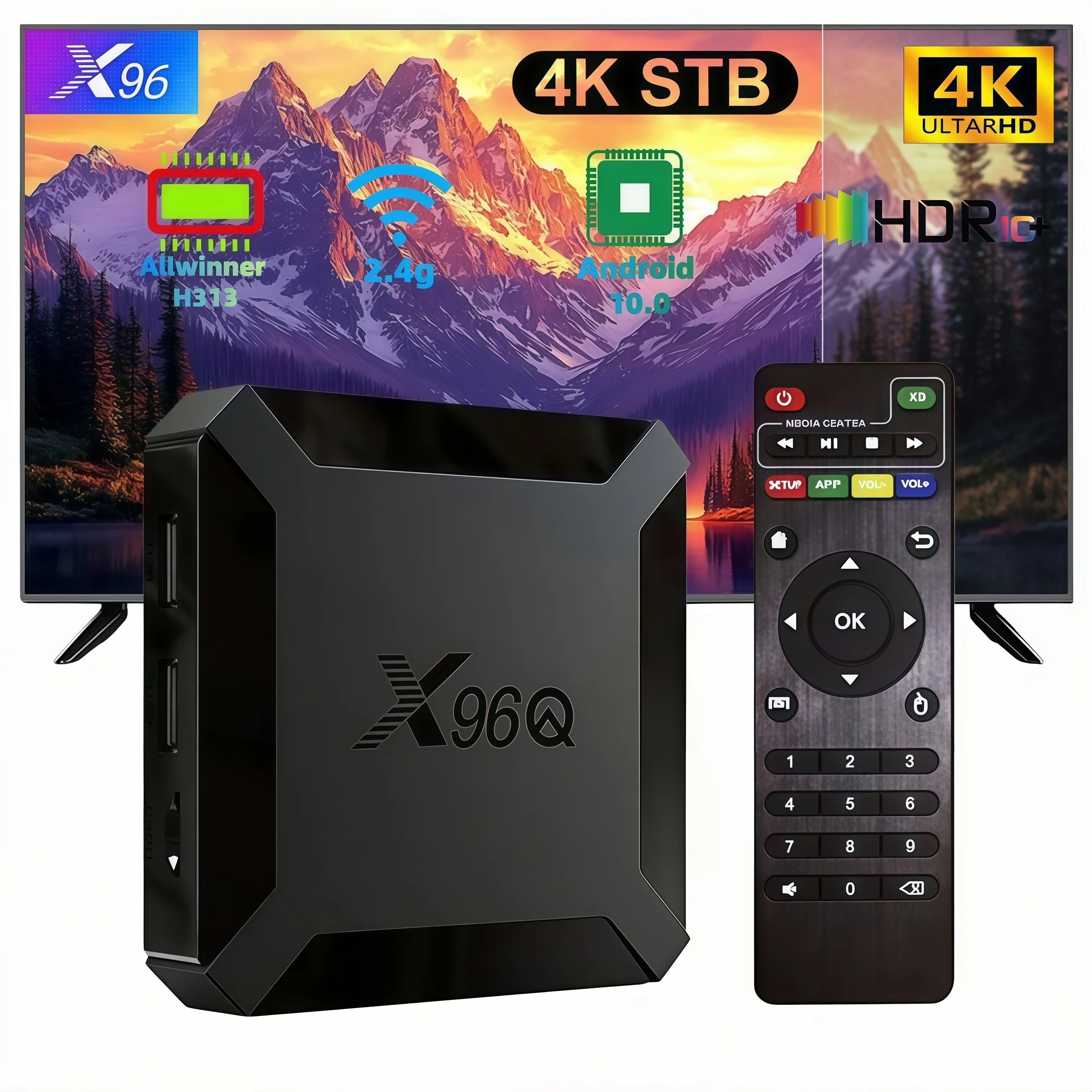 Caixa de TV X96Q Android 10.0, Allwinner H313 Quad-Core, 2GB DDR3, 16GB EMMC, Reprodutor de Mídia 4K HD, Caixa de TV Inteligente com WiFi 2.4G