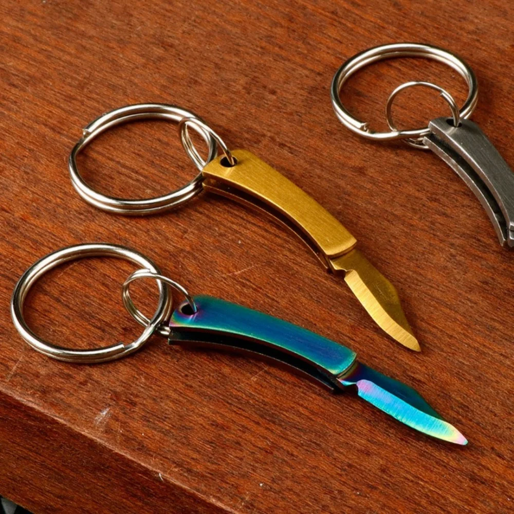 Mini Stainless Steel Folding Knife Keychain Portable Pocket Key Ring EDC Utility Knife Outdoor Camping Cutter Unboxing Tools