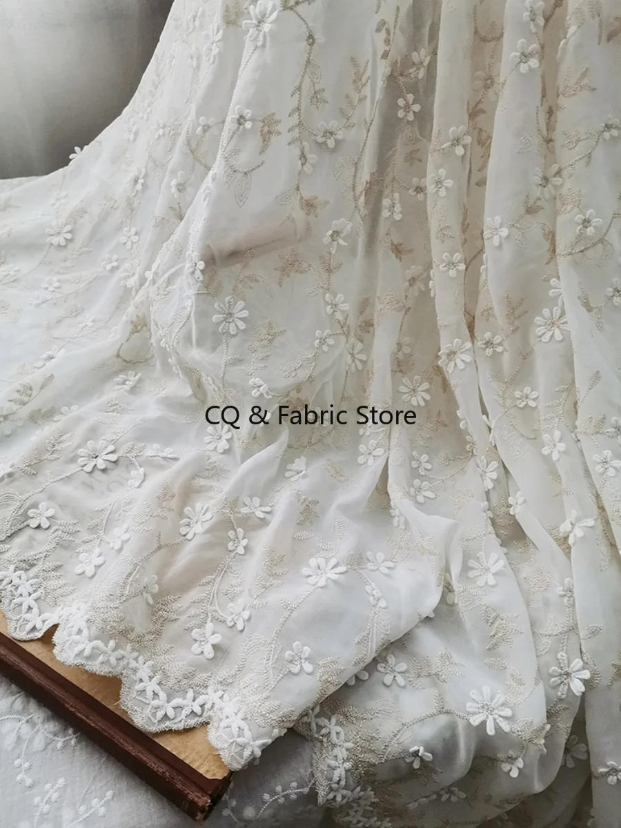 Premium Quality Lilac Chiffon Lace Fabric with 3D Floral Embroidery for Home Decor and DIY Crafting Sewing Accessories