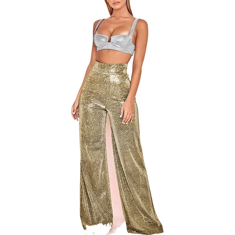 Women Solid Hot Silver High Waist Pants New Fashion Spring Summer Lady Elegant Comfortable Casual Wide-leg Long Y2k Pants