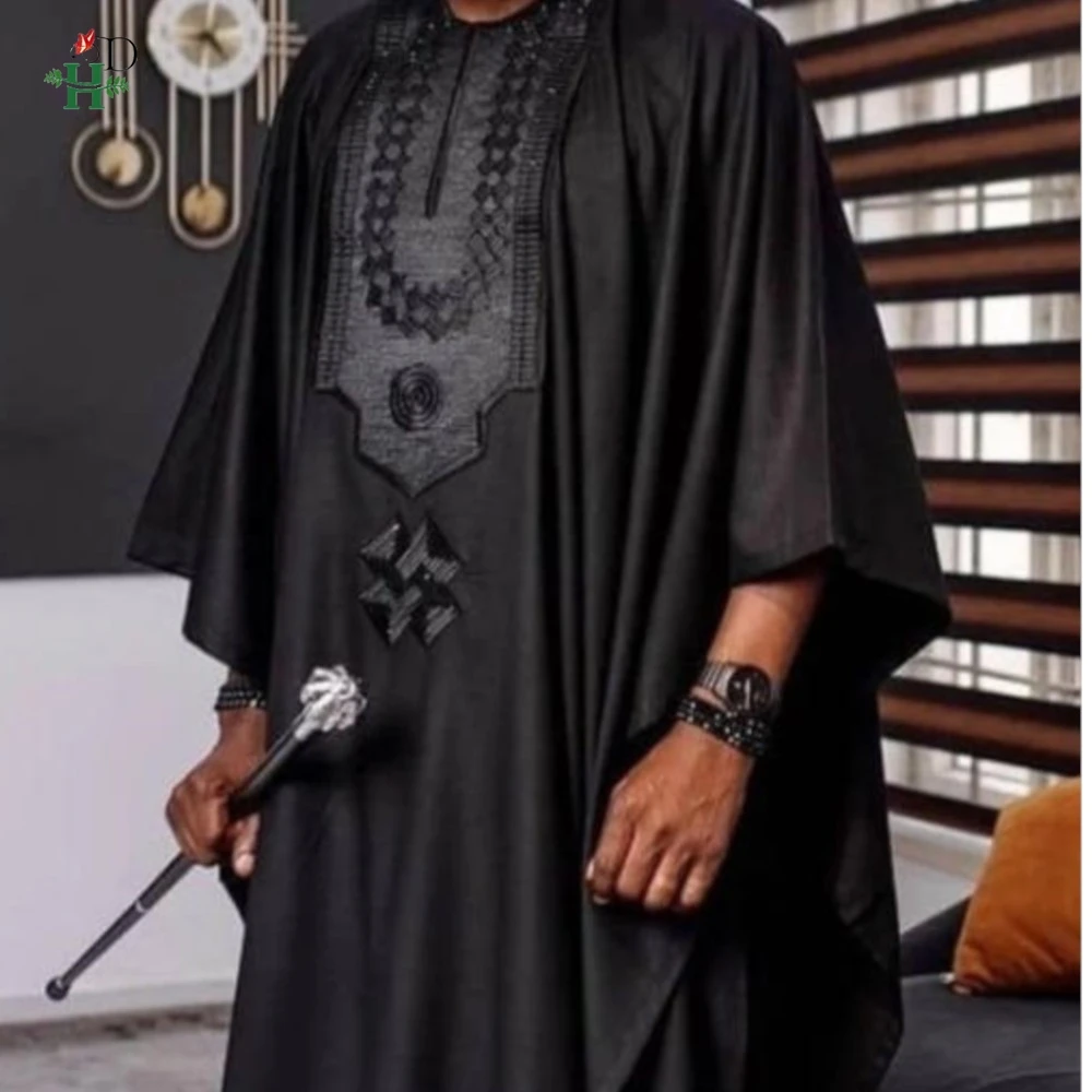 H&D African Clothing Luxury For Man Nigerian Traditional Outfit Agbada Sets 3PCS Shirt Pant Embroidery Wedding Suits Plus Size