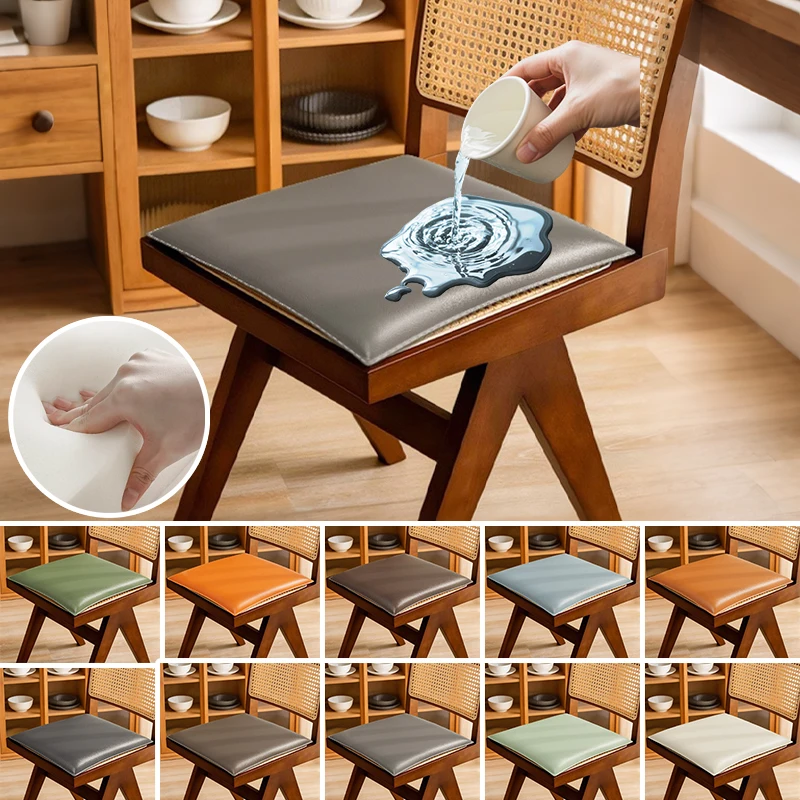 High Resilience Seat Cushion Cat Scratch Leather Waterproof Chair Pad with Zipper Non Slip Bottom Chair Mat for All Season Use